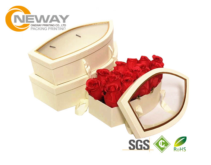 Flower Gift Box Luxury Full Color Elegant Flower Square Rigid Cardboard Paper Box with Clear  Window